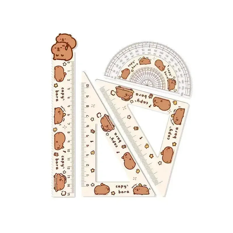4pcs/set Creative Acrylic Capybara Set of Rulers Drawing Tools Cute Cartoon Soft Ruler Set Office Supplies Set Square
