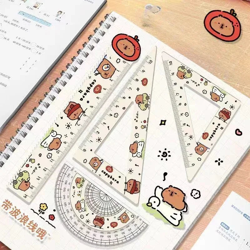 4pcs/Set  Soft Ruler school useful reative Acrylic Capybara of Rulers Drawing Tools Cute Cartoon Square Office School Supplies