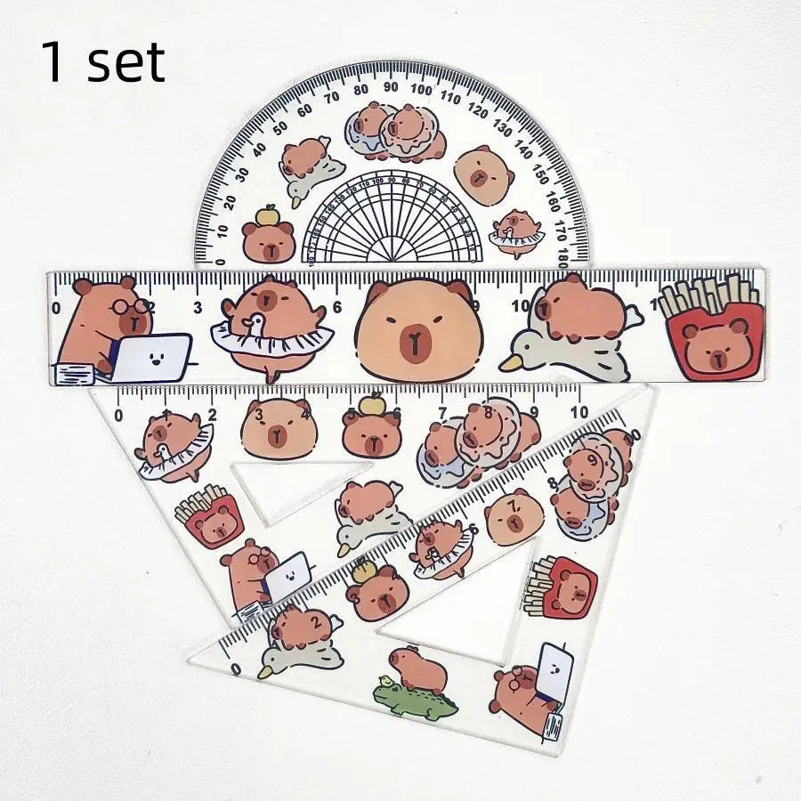 4pcs/set Creative Acrylic Capybara Rulers Drawing Tool Cartoon Soft Ruler Set Office Supplies Square Essential Items for School