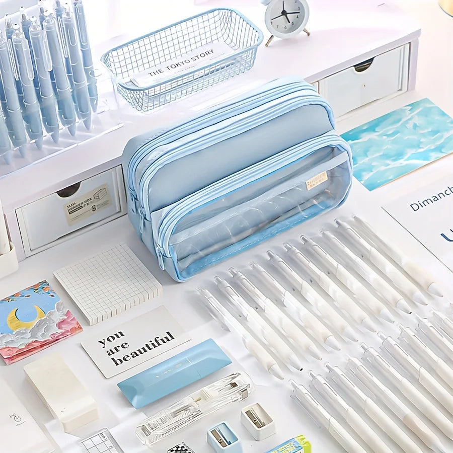 1PC New Large Capacity Stationery Bag, Stationery Pencil Steel Note Pen Storage Bag, Pencil Case, Portable Cosmetic Storage Bag