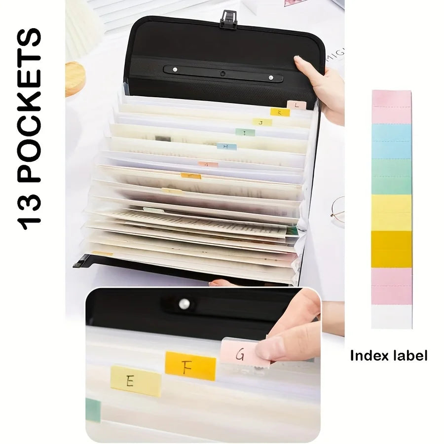 13-Compartment A4 Document Folder | Portable Multifunctional Organizer, Modern PP Business Briefcase with Durable Zipper Closure