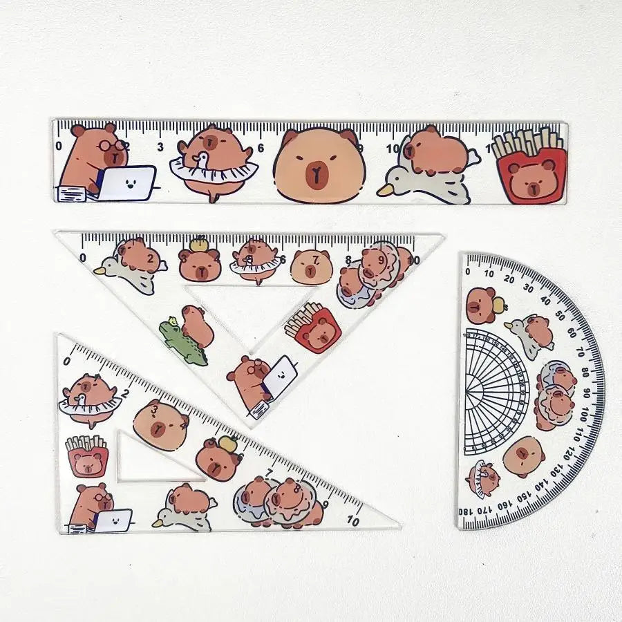 4pcs/set Creative Acrylic Capybara Rulers Drawing Tool Cartoon Soft Ruler Set Office Supplies Square Essential Items for School