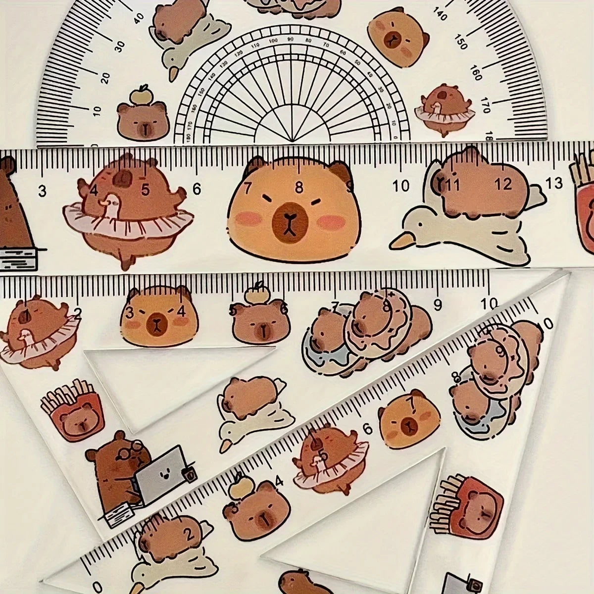 4pcs Plastic Transparent Capybara Ruler, A Set Of Ruler Test Drawing Four-piece Ruler, Plastic Transparent Ruler Triangle Board