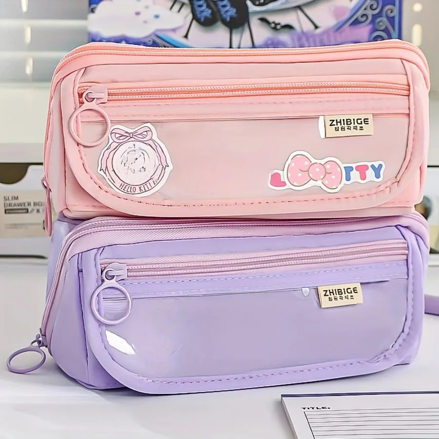 Kawaii Girly Pencil Case Large Capacity Female Student Stationery Bag High Value Pencil Bag Multifunctional Learning Supplies