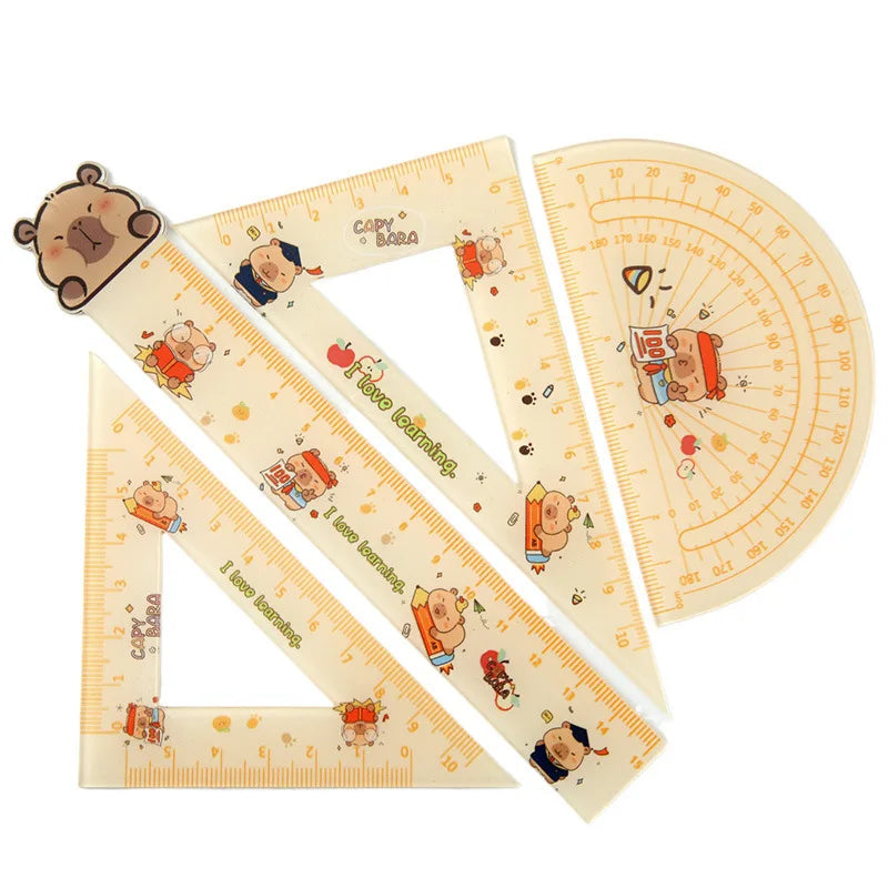 4pcs/set New Acrylic Capybara Set Rulers Drawing Tools Office Supplies Straight Ruler Cute Cartoon Soft Ruler Set Student Gifts