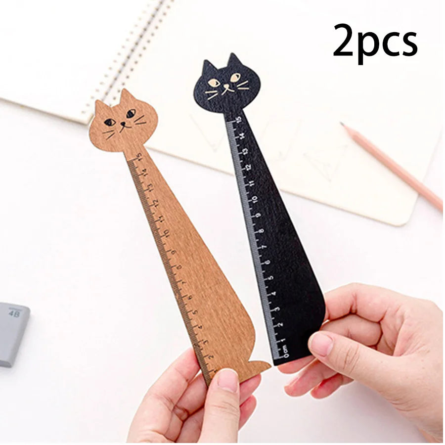 15cm Cute Cat Straight Ruler Wooden Kawaii Tools Stationery Cartoon Drawing Gift Office School Supplies Kitty Measuring