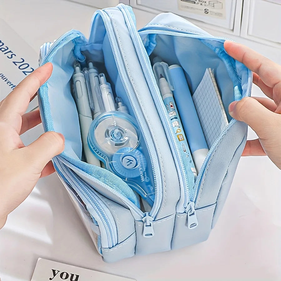 1PC New Large Capacity Stationery Bag, Stationery Pencil Steel Note Pen Storage Bag, Pencil Case, Portable Cosmetic Storage Bag