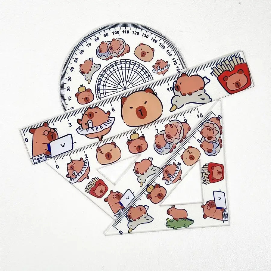 4pcs/set Creative Acrylic Capybara Rulers Drawing Tool Cartoon Soft Ruler Set Office Supplies Square Essential Items for School