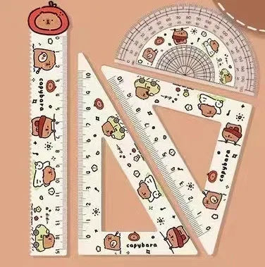 4pcs/set Creative Acrylic Capybara Set of Rulers Drawing Tools Cute Cartoon Soft Ruler Set Office Supplies Set Square
