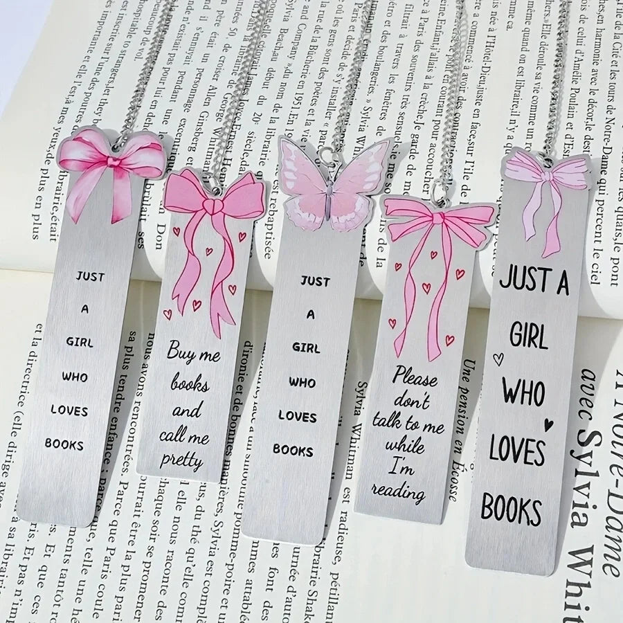 1PC Cute Pink Bow Metal Bookmarks Book Lovers Reading Accessories Valentine's Day Gifts for Wives Women Readers Book Decorations