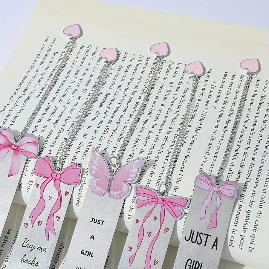 1PC Cute Pink Bow Metal Bookmarks Book Lovers Reading Accessories Valentine's Day Gifts for Wives Women Readers Book Decorations