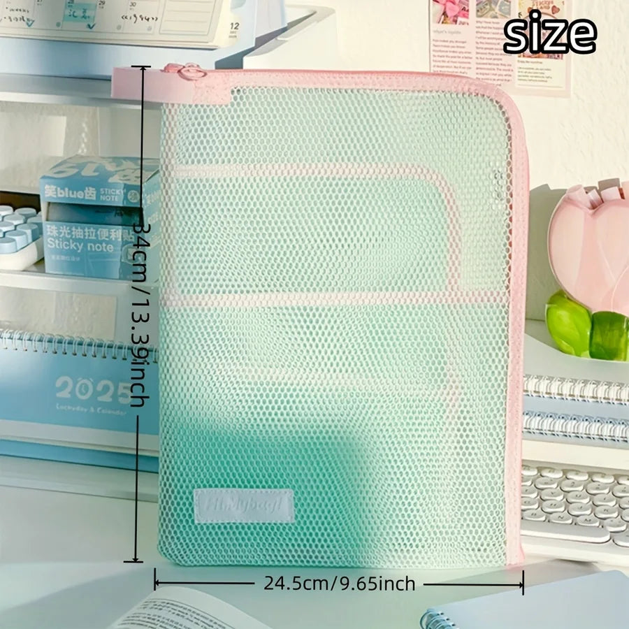 1pc multi-layer large-capacity L-shaped file storage bag, portable hand-held A4 color-blocked item bag, classified storage bag