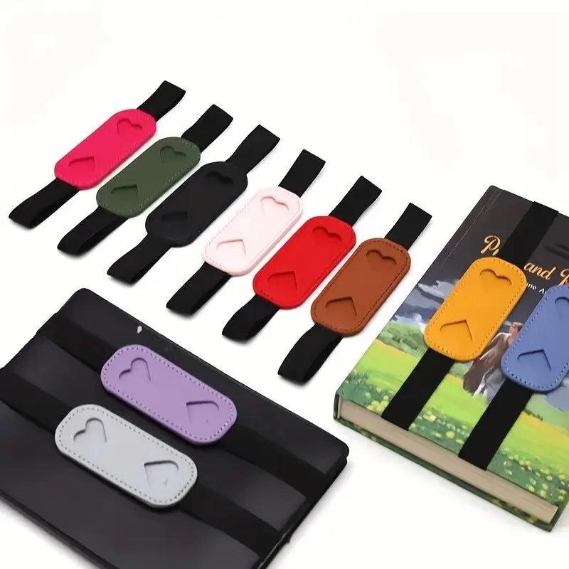 Heart-Shaped PU Leather Pen Holder with Elastic Band Secure Notebook Organizer for Office School Deskfor Students Professionals