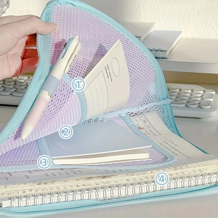 1pc multi-layer large-capacity L-shaped file storage bag, portable hand-held A4 color-blocked item bag, classified storage bag