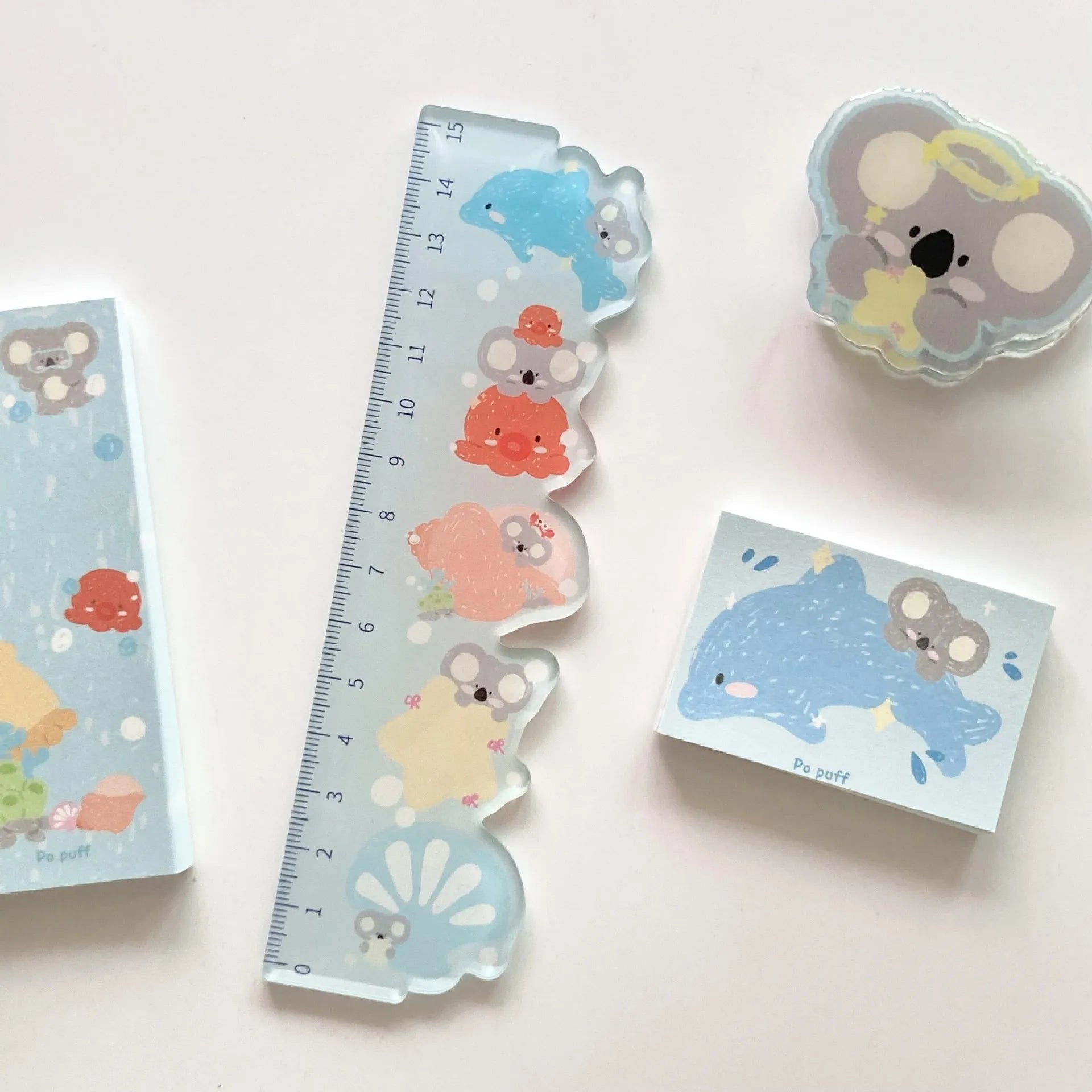 Koala animal-shaped ruler, cartoon cute tool ruler, stationery measuring ruler, school office supplies