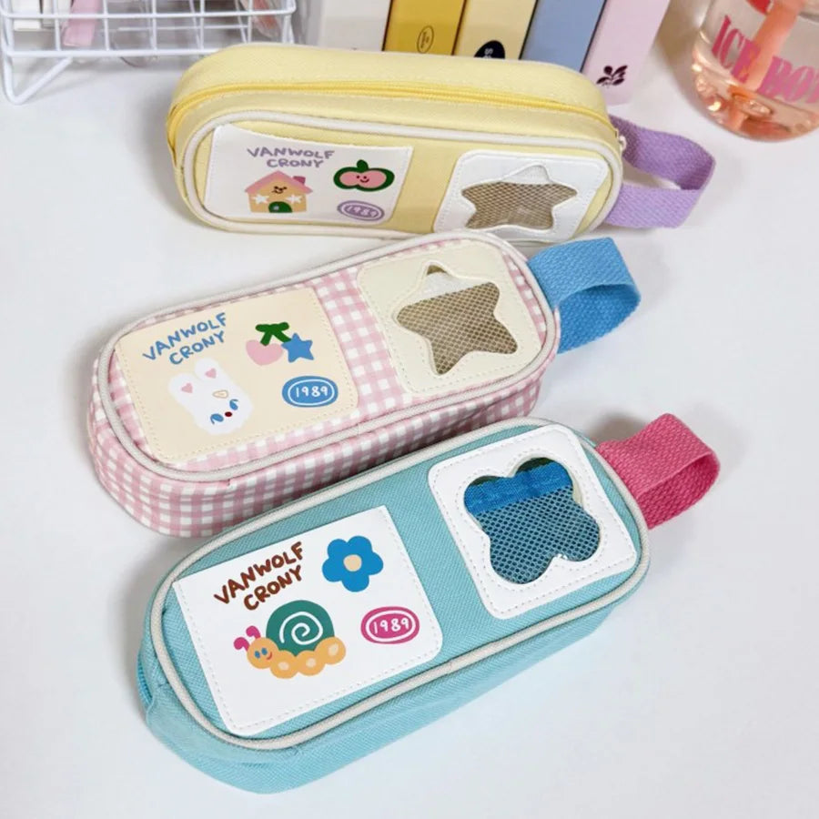 Creative cartoon portable pen case, large-capacity picnic series pencil case, multi-functional stationery bag for students