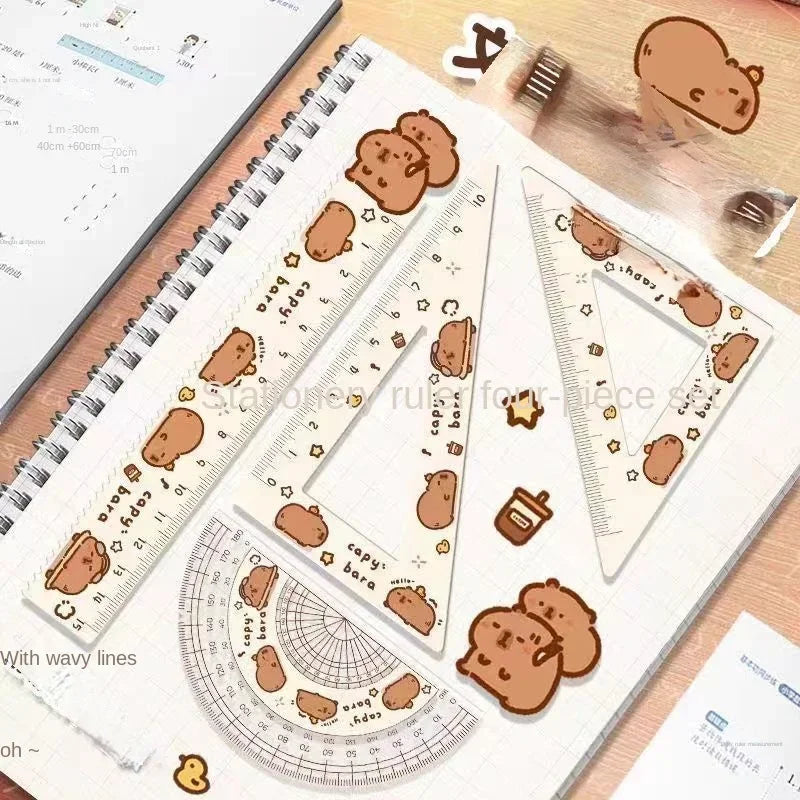 4pcs/set Creative Acrylic Capybara Set of Rulers Drawing Tools Cute Cartoon Soft Ruler Set Office Supplies Set Square