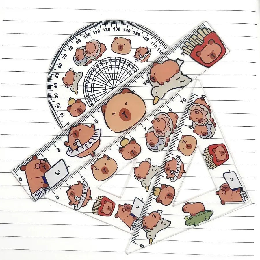 4pcs/set Creative Acrylic Capybara Rulers Drawing Tool Cartoon Soft Ruler Set Office Supplies Square Essential Items for School