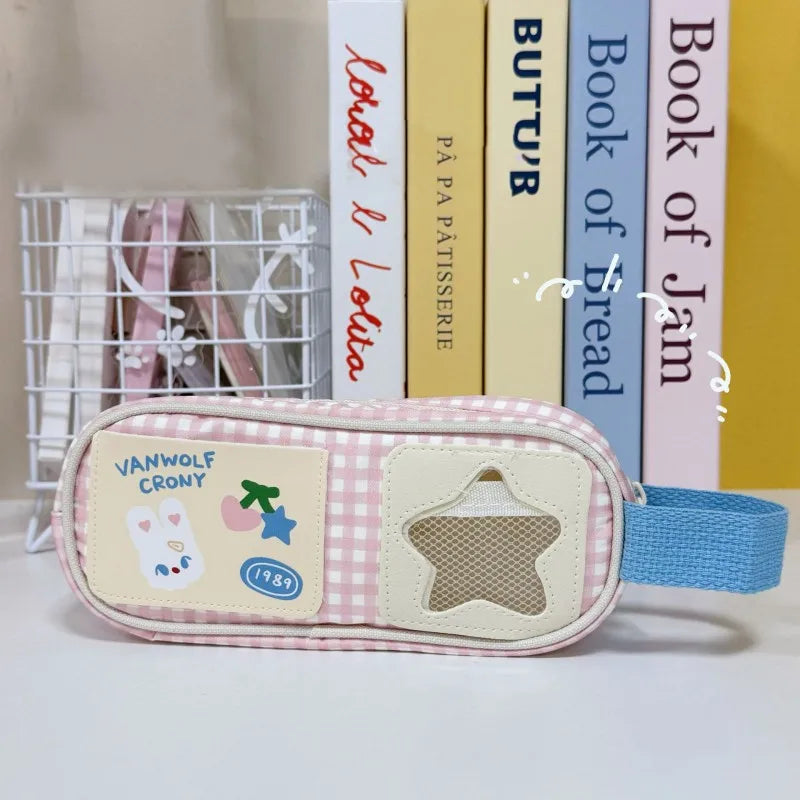 Creative cartoon portable pen case, large-capacity picnic series pencil case, multi-functional stationery bag for students