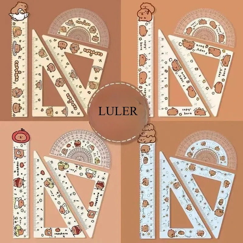 4pcs/Set  Soft Ruler school useful reative Acrylic Capybara of Rulers Drawing Tools Cute Cartoon Square Office School Supplies
