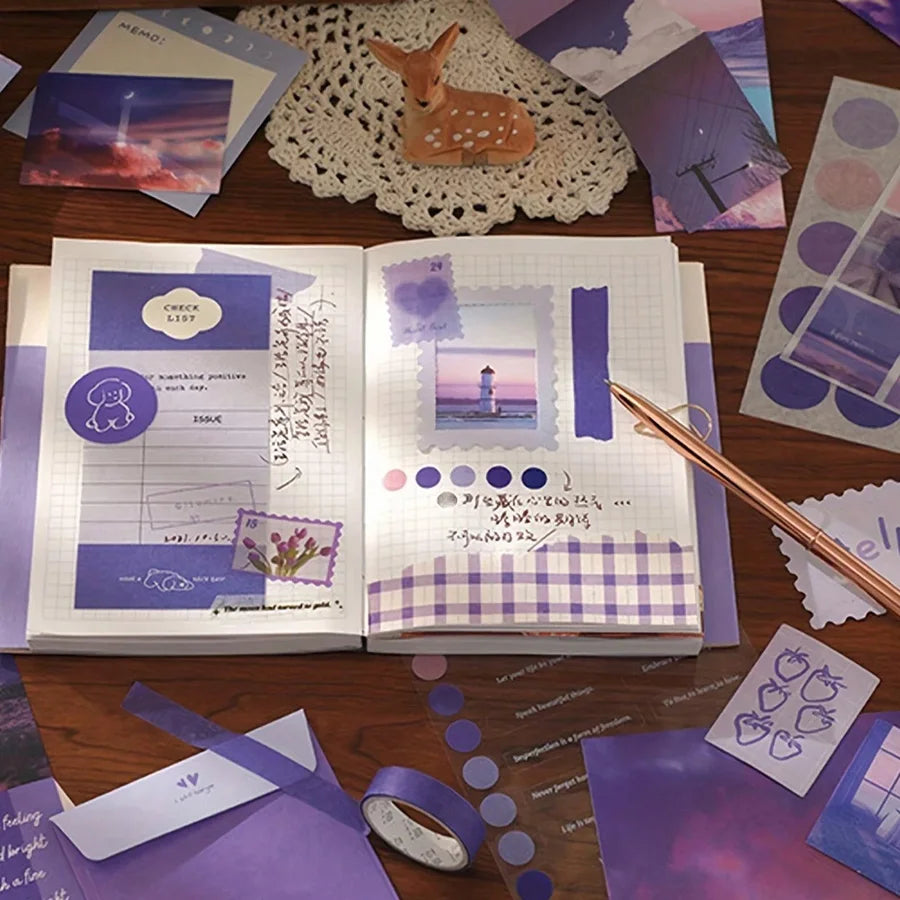 A Set of Creative Diary and Ledger Kit Washpaper Tape Including Decorative Stickers Stationery School Supplies Office