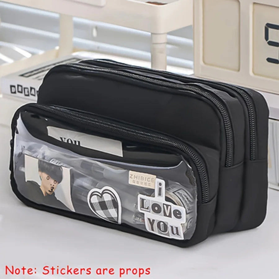 1PC New Large Capacity Stationery Bag, Stationery Pencil Steel Note Pen Storage Bag, Pencil Case, Portable Cosmetic Storage Bag
